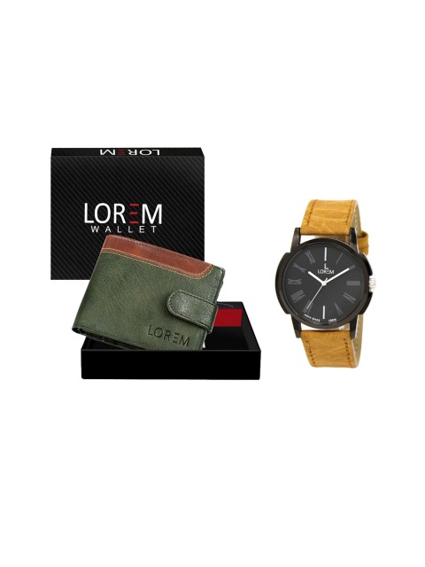 

FERRIZZO Men Olive Green & black Watch and Wallet Combo Accessory Gift Set