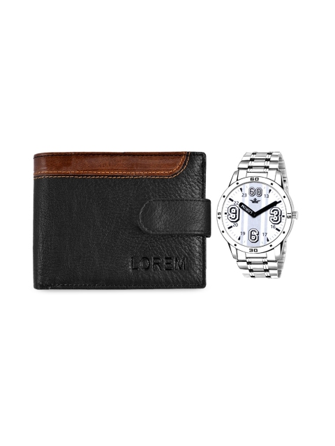 

FERRIZZO Men Combo Of Silver Watch & Black Artificial Leather Wallet, White