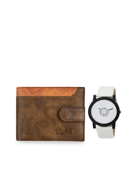 

FERRIZZO Men White & Brown Patterned Watch & Wallet Gift Set