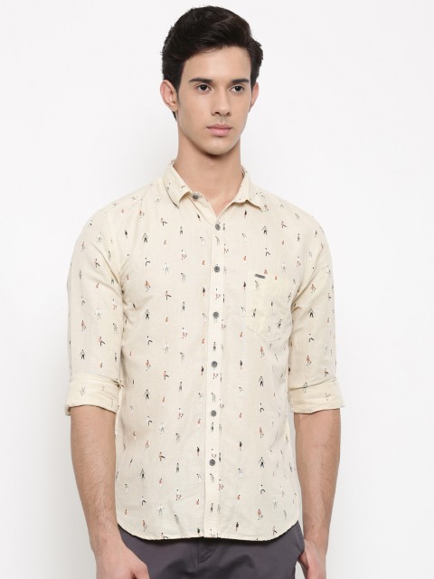 

V Dot by Van Heusen Men Beige Slim Fit Printed Casual Shirt
