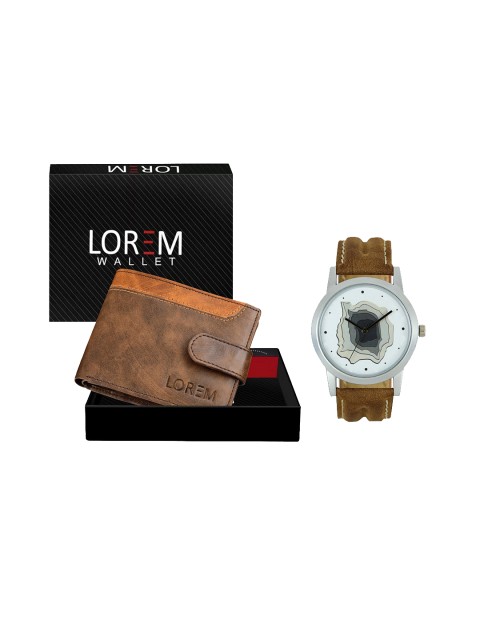 

FERRIZZO Men Brown Textured Watch and Wallet Combo Accessory Gift Set