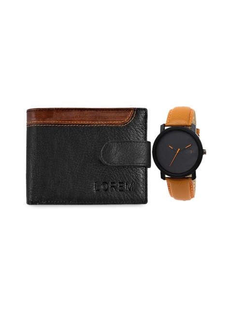 

FERRIZZO Men Black & Mustard Yellow Solid Accessory Gift Set