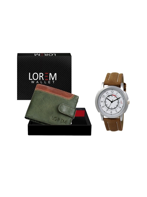 

FERRIZZO Men Green & Brown Watch and Wallet Combo Accessory Gift Set