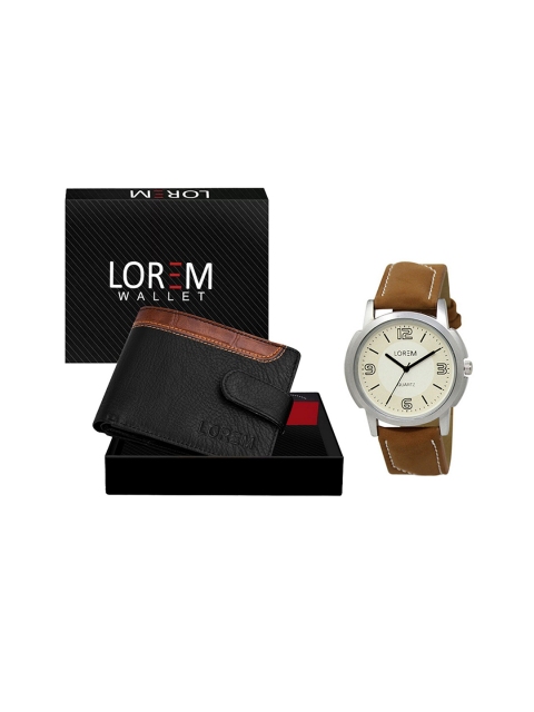 

FERRIZZO Men White & Black Watch & Artificial Leather Wallet Gift Set