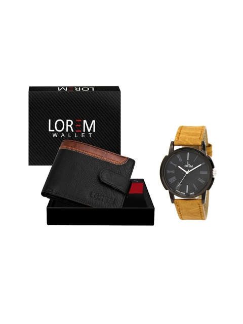 

FERRIZZO Men Black & Mustard Yellow Textured Accessory Gift Set