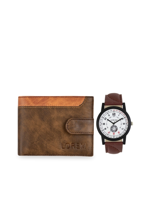 

FERRIZZO Men White & Brown Watch and Wallet Combo Accessory Gift Set