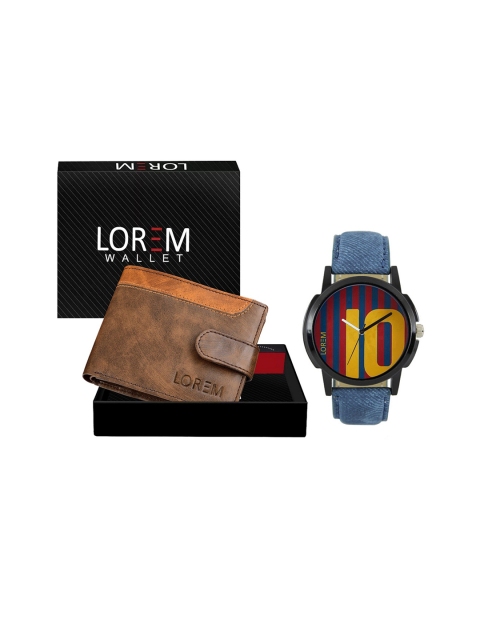 

FERRIZZO Men Blue Watch & Brown Artificial Leather Wallet