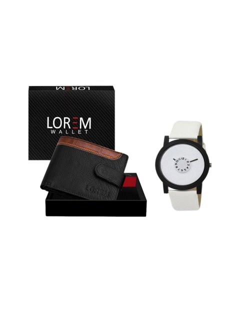 

FERRIZZO Men White & Black Men Watch & Artificial Leather Wallet Gift Set