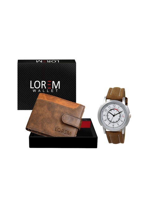 

FERRIZZO Men Brown Textured Watch and Wallet Combo Accessory Gift Set, White