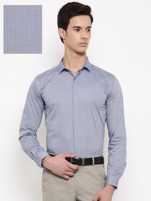 

V Dot by Van Heusen Men Blue & White Slim Fit Self Design Party Shirt