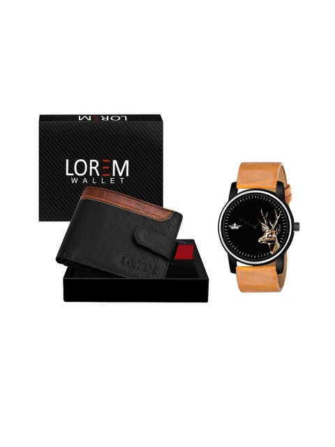 

FERRIZZO Combo Of Orange Men Watch & Black Artificial Leather Wallet Gift Set For Men