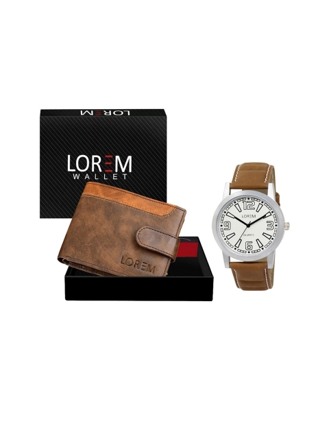 

FERRIZZO Men White & Brown Watch and Wallet Combo Accessory Gift Set