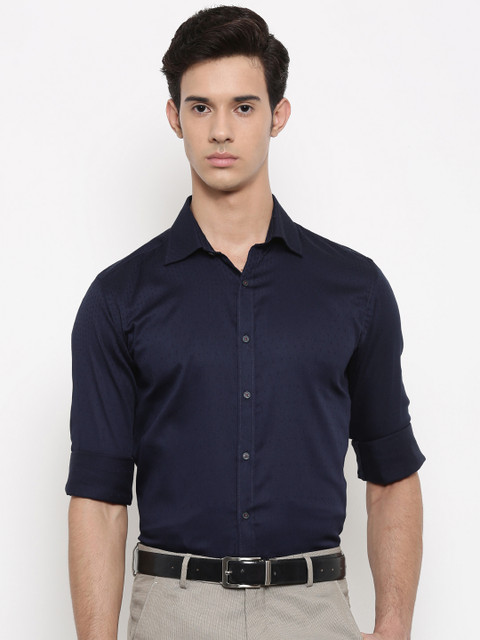 

V Dot by Van Heusen Men Navy Slim Fit Self Design Formal Shirt, Navy blue