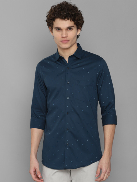 

Allen Solly Men Navy Blue Slim Fit Printed Pure Cotton Casual Shirt