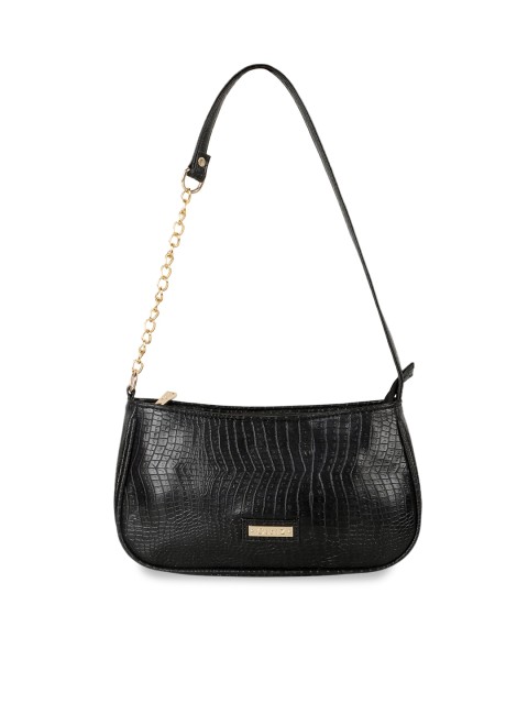 

OsaiZ Black Textured Structured Shoulder Bag