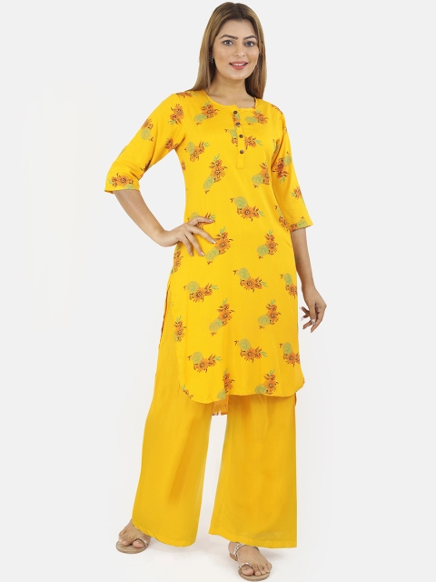 

NEUDIS Women Yellow Floral Printed Kurta with Palazzos
