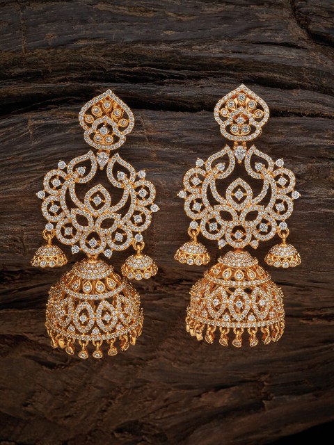 

Kushal's Fashion Jewellery Gold-Toned & White Dome Shaped Jhumkas Earrings