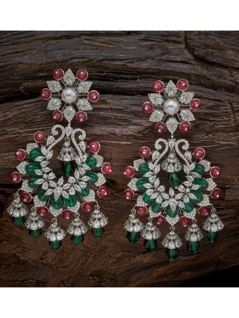 

Kushal's Fashion Jewellery Silver & Green Floral Drop Earrings