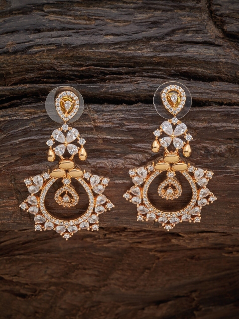 

Kushal's Fashion Jewellery White & Gold-Plated CZ Studded Contemporary Drop Earrings
