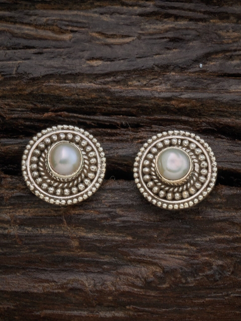 

Kushal's Fashion Jewellery Rhodium-Plated White Circular Studs Earrings