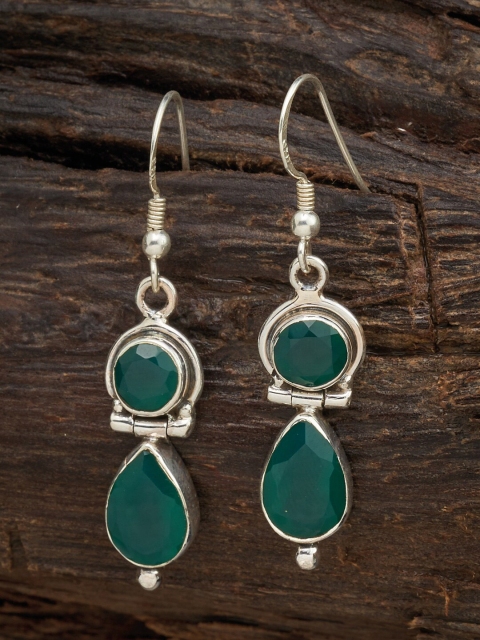 

Kushal's Fashion Jewellery Green Teardrop Shaped Drop Earrings