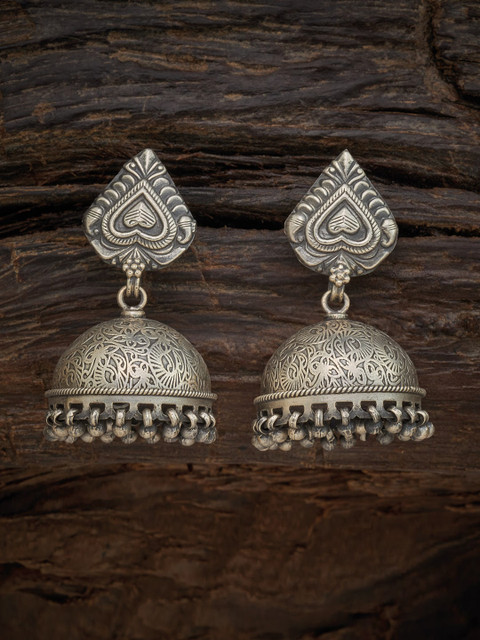 

Kushals Fashion Jewellery 92.5 Silver-Toned Dome Shaped Oxidised Jhumkas Earrings