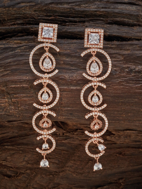 

Kushal's Fashion Jewellery White Contemporary Rose Gold-Plated Drop Earrings