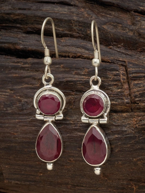 

Kushal's Fashion Jewellery Maroon 92.5 Silver Teardrop Shaped Drop Earrings