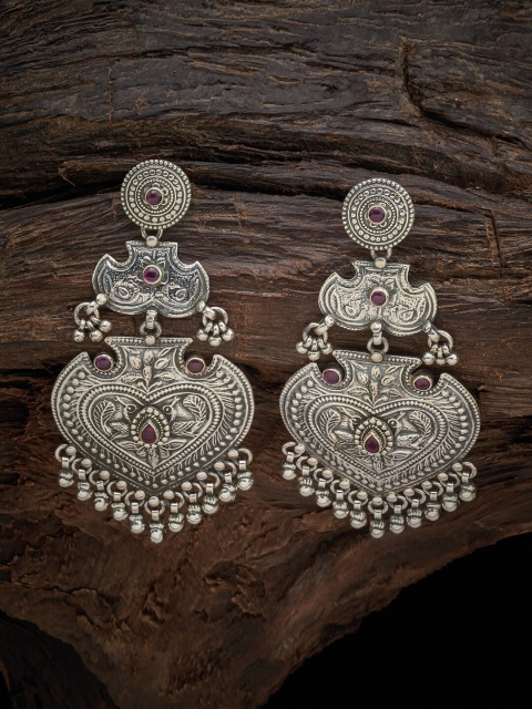 

Kushal's Fashion Jewellery 92.5 Silver-Toned & Red Circular Drop Earrings