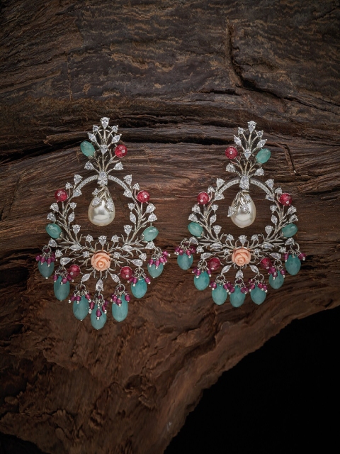 

Kushal's Fashion Jewellery Teal Floral Chandbalis Earrings
