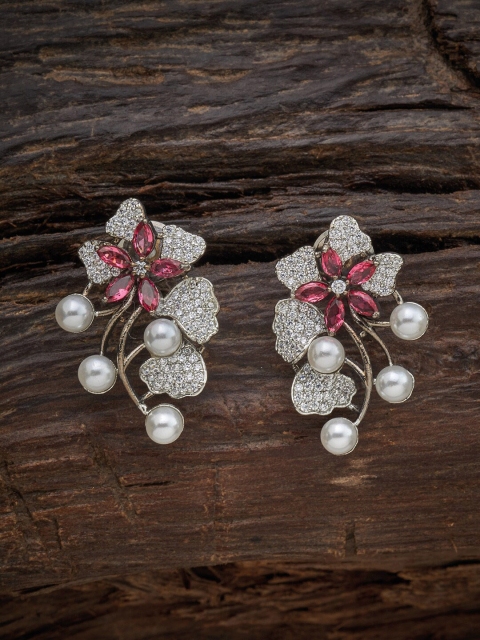 

Kushal's Fashion Jewellery Red & White Silver-Plated Floral Studs Earrings