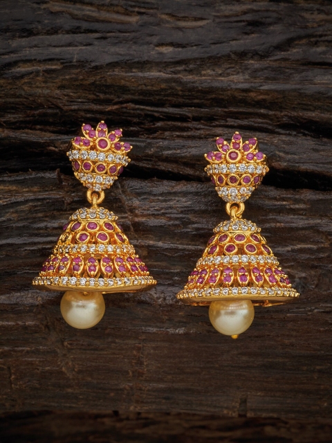 

Kushal's Fashion Jewellery Gold-Toned & Red Classic Jhumkas Earrings