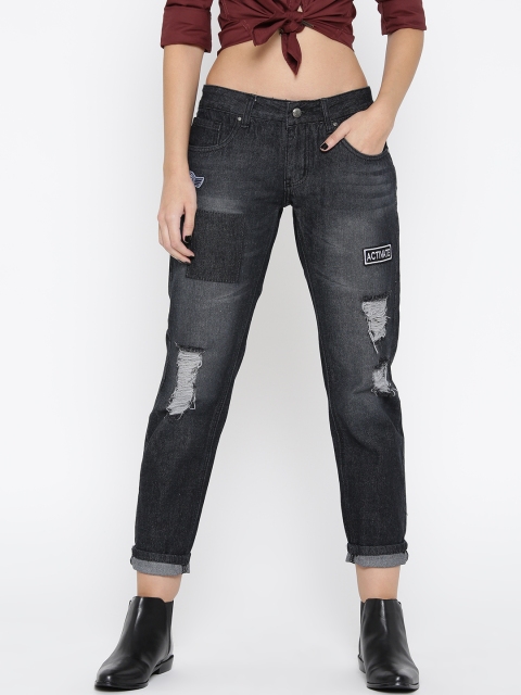 

Roadster Women Black Boyfriend Tapered Fit Mid-Rise Low Distress Jeans