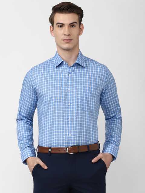 

Van Heusen Men Blue Pure Cotton Slim Fit Checked Casual Shirt