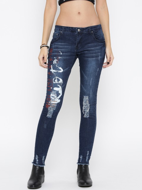 

Roadster Women Navy Blue Skinny Fit Mid-Rise Mildly Distress Stretchable Jeans