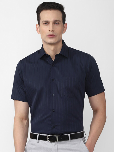 

Van Heusen Men Navy Blue Pinstripes Striped Casual Shirt