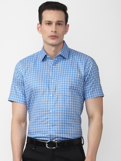 

Van Heusen Men Blue Grid Tattersall Checks Checked Formal Shirt