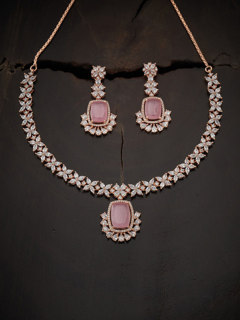 

Kushal's Fashion Jewellery Rose Gold-Plated Rose Gold-Toned Pink CZ Studded Jewellery Set