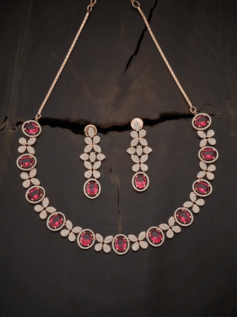 

Kushal's Fashion Jewellery Rose Gold-Plated & Red Cubic Zirconia Studded Jewellery Set