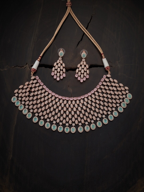

Kushal's Fashion Jewellery Rose-Gold-Plated White & Green CZ-Studded Jewellery Set