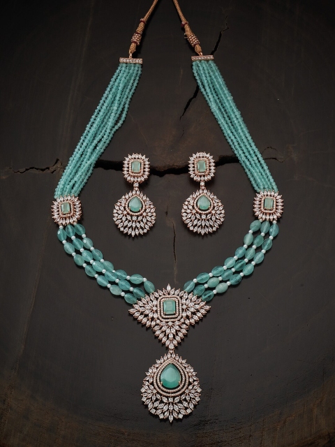 

Kushal's Fashion Jewellery Women Rose Gold-Plated Sea Green Jewellery Set