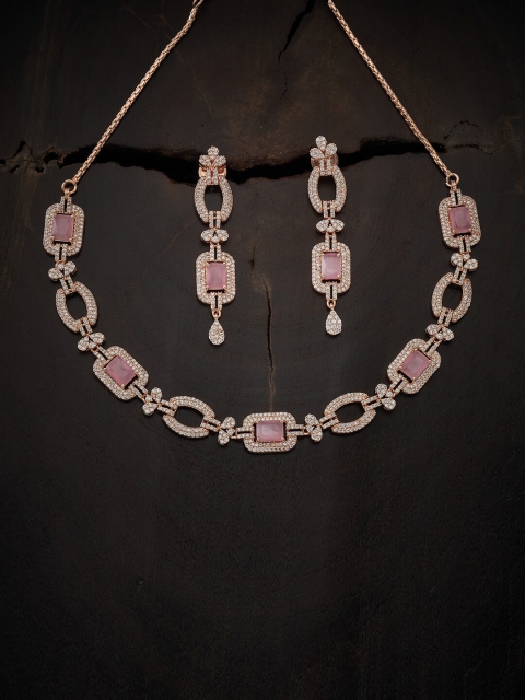 

Kushal's Fashion Jewellery Women Rose Gold-Plated Pink CZ Stone-Studded Jewellery Set