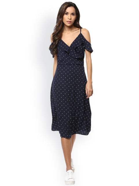 

Harpa Navy Polka Dot Print Midi Dress, Navy blue