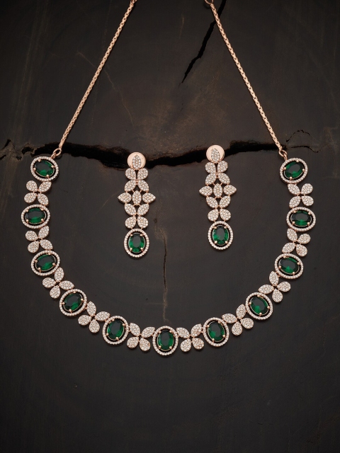 

Kushal's Fashion Jewellery Women Rose Gold-Plated Green Jewellery Set