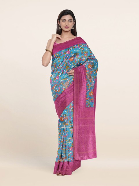 

Pothys Blue & Pink Floral Zari Art Silk Saree