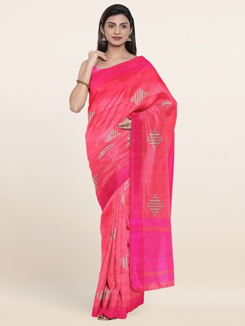 

Pothys Women Pink & Copper-Toned Ethnic Motifs Art Silk Saree