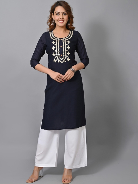 

VASTRAMANIAA Women Navy Blue Yoke Design Kurta with Palazzos