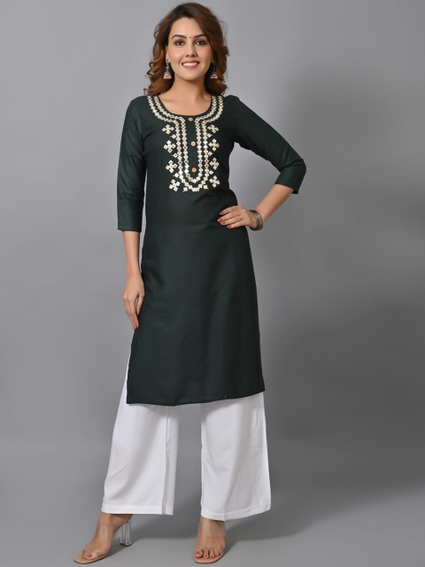 

VASTRAMANIAA Women Green Embroidered Mirror Work Kurta with Palazzos