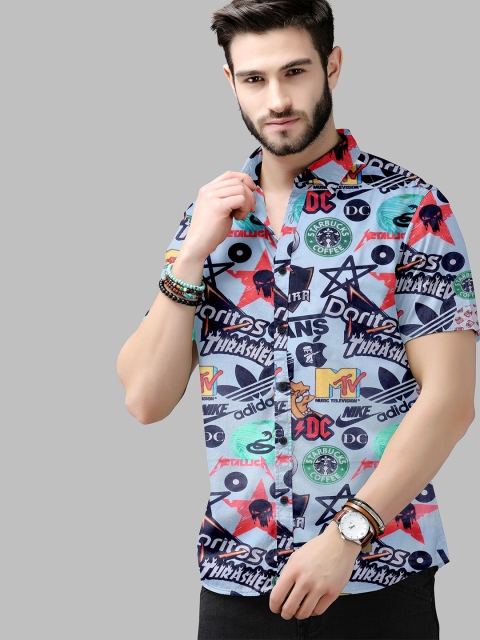 

Fashion FRICKS Men Blue Classic Printed Casual Shirt