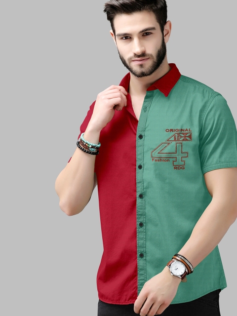 

Fashion FRICKS Men Red and Green Classic Casual Shirt